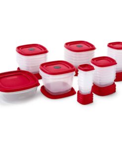 Rubbermaid 60-Piece Food Storage Containers with Lids, Salad Dressing and Condiment Containers, and Steam Vents, Microwave and Dishwasher Safe, Red 20 81hM2 roeDL
