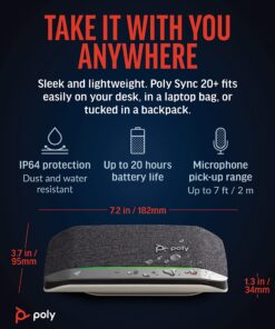 Poly Sync 20+ Personal Portable Bluetooth Smart Speakerphone (Plantronics) - USB-A UC Bluetooth Adapter - Connect Wirelessly to PC/Mac/Cell Phone - Works w/Teams, Zoom, & More - Amazon Exclusive 2021 Version (USB-A Only) Standard 30 81hRnMPDgNL