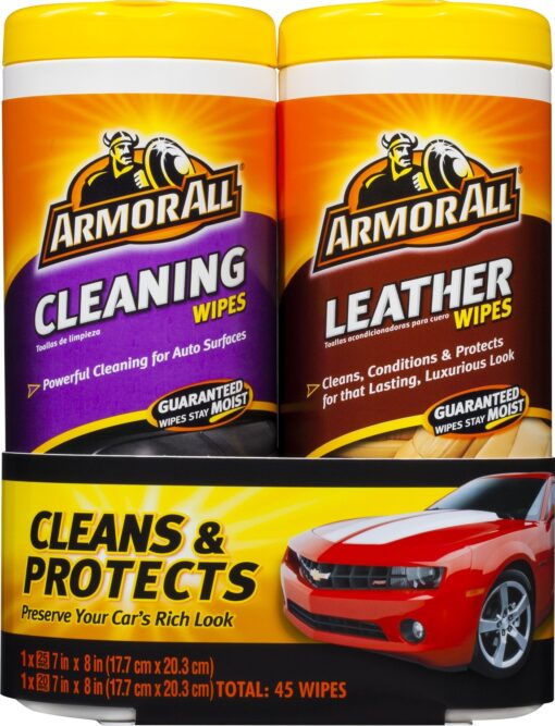 Armor All Car Cleaning and Leather Wipes - Interior Cleaner for Cars & Truck & Motorcycle, 25/20 Count (Pack of 2), 18761 Old Style (2x25 Count)