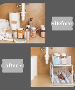 Sorbus 2 Tier Under Sink Bathroom Organizers and Storage, Strong Steel Mesh Sliding Drawers for Enhanced Bathroom Storage Ideal Bathroom Organization and Storage & Under Kitchen Sink Organizer (White) White 25 81hYQ2uKpqL