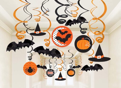 Amscan New Age Scare Halloween Party Witches & Bats Swirl Ceiling Hanging Decoration (30 Piece), One Size, Multicolor 1