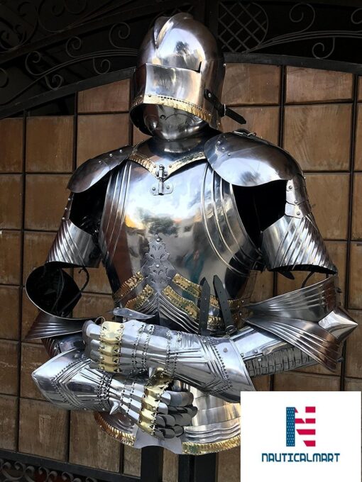 NauticalMart Gothic Suit of Armor Shining BreastPlate Knight LARP Halloween Costume