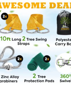 Safe Tree Swing Hanging Kit (Set of 2) - 10ft Long Straps with Two Alloy Carabiners and 2000 Lb Breaking Strength - Easy & Fast Installation for All Types of Swings and Children Black/Yellow 23 81heRQ FFcL