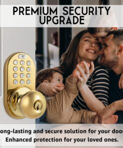 MiLocks TKK-02P Digital Door Knob Handle Lock with Electronic Keypad - Keyless Entry Smart Door Lock with Adjustable Latch Locks, Audible Tones for Interior Front Doors & More, Polished Brass 23 81hfxnPQF5L