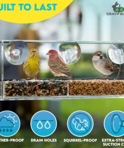 Extra Large Window Bird Feeders for Outside - Clear Bird Feeders for Viewing - Extra Strong Suction Cup Bird Feeder Window - Drainage Holes, Detachable Large Seed Tray, and Rubber Perch for Wild Birds Rectangular 22 81hhcBGQwyL