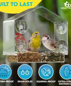 Window Bird Feeders for Outside - Large Bird House Style Window Bird Feeder - Window Bird Feeders with Strong Suction Cups with Drain Holes, Removable Tray, Large Seed Capacity and Rubber Perch 23 81hhpJNMmQL