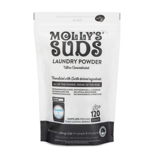 Molly's Suds Original Laundry Detergent Powder | Natural Laundry Detergent Powder for Sensitive Skin | Earth-Derived Ingredients, Stain Fighting | 120 Loads (Unscented) Unscented 5.01 Pound (Pack of 1)