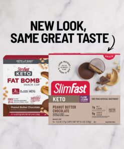 SlimFast Low Carb Chocolate Snacks, Keto Friendly for Weight Loss with 0g Added Sugar & 3g Fiber, Peanut Butter Chocolate, 14 Count Box (Packaging May Vary) Peanut Butter Snack Cup 27 81hoXeSa7mL