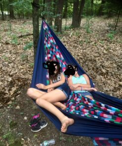 Wise Owl Outfitters Camping Hammock - Camping Essentials & Camping Gifts, Portable Hammock Single or Double Hammock for Outdoor, Indoor w/Hammock Straps Navy & Lt Blue Medium 31 81hqIX2m hL