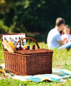 Juvale Wicker Picnic Basket for 4 with Utensils, Glasses, and Insulated Cooler Bag - Luxury Camping, Picnic Essentials, Picnic Kit 42 81htm7lCDTL