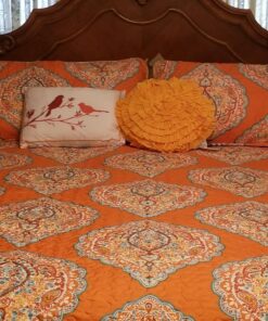 Lush Décor Harley Quilt Damask Pattern Reversible 5 Piece Bedding Set, King, Tangerine 62 81hunN936DL