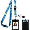 Vincent Van Gogh The Starry Night Print Lanyard with PU Leather ID Badge Holder Wallet with 3 Card Pockets, Safety Breakaway Clip & Matching Note Card. Gift of Carabiner Keychain Flashlight. Breakaway + Keychain Light 24 81hw g7A2VL