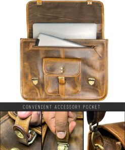 Leather Messenger Bag for Men - Full Grain Leather Briefcase Laptop Satchel Office Crossbody Travel Bag by Rustic Town (16 Inch, Brown) 37 81hwmafHReL