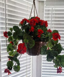 Nearly Natural 6609-RD 24in. Geranium Hanging Basket Silk Plant,Red,10.25" x 10.25" x 17.5" Red 26 81hz4Ove3HL