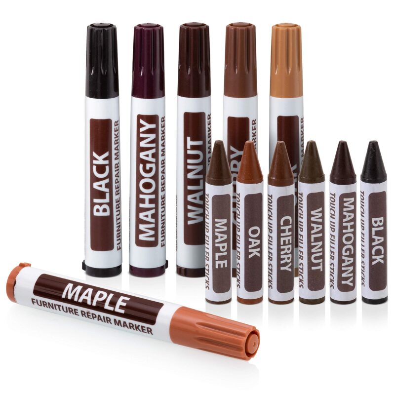 Catalog 4 RamPro Furniture Markers Touch up, 12 Piece Furniture and Wood Floor Markers and Crayons Repair Kit - 6 Felt Tip Wood Markers, 6 Wax Crayons in Black, Maple, Oak, Cherry, Walnut and Mahogany Set of 12