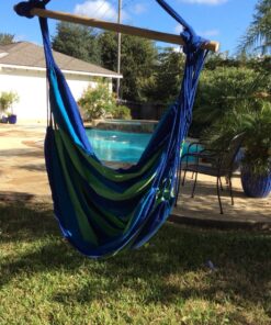 Hammock Sky Large Brazilian Hammock Chair Cotton Weave - Extra Long Bed - Hanging Chair for Yard, Bedroom, Porch, Indoor/Outdoor (Blue & Green) Blue & Green (Not Include Hanging Kit) 44 81i2nsDv1wL 1