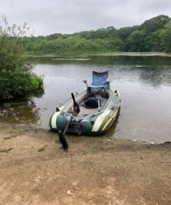 INTEX Seahawk Inflatable Boat Series: Includes Deluxe Aluminum Oars and High-Output Pump – SuperStrong PVC – Fishing Rod Holders – Heavy Duty Grab Handles – Gear Pouch Seahawk 4 Boat Set 32 81i441irkBL