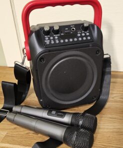 Karaoke Machine with Two Wireless Microphones, Portable Karaoke Machine for Adults & Kids, Portable Bluetooth Speaker with PA System, LED Lights, Supports TF Card/USB, AUX in, FM, USB,TWS (Red) red 25 81i5BW piUL