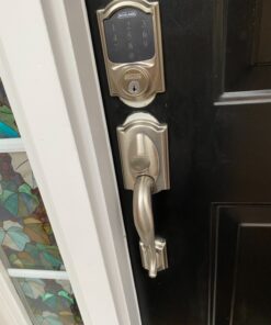 SCHLAGE Connect Camelot Touchscreen Deadbolt with Built-In Alarm and Handleset Grip with Accent Lever, Satin Nickel, FE469NX ACC 619 CAM RH, Works with Alexa Right Camelot 43 81i8tw8baaL