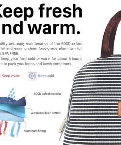 BALORAY Lunch/Tote Bag for Women Lunch Box Insulated Lunch Container Black white stripes M 20 81i91jI3CSL