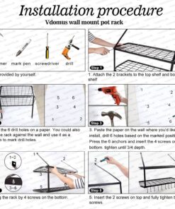 Vdomus Hanging Pot Rack - Rustproof Wall Mounted Pot Rack Pan Hanger for Kitchen Storage & Organization - Durable, Thick Iron Material - Easy Setup 2-Tier Pot Shelf Wall Mount Pot Holder - Black 28 81iB9fUj7jL