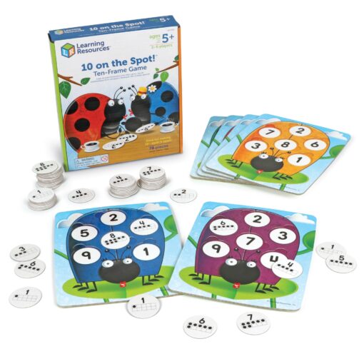 Learning Resources 10 on the Spot Ten Frame Game - 2-6 Players, Ages 5+ Math Learning Games for Kids, Kindergartner Activities