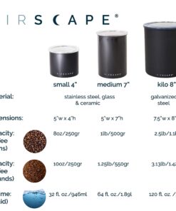 Planetary Design Airscape Stainless Steel Coffee Canister | Food Storage Container | Patented Airtight Lid | Push Out Excess Air Preserve Food Freshness (Small, Obsidian) Small 13 81iCdYr19sL