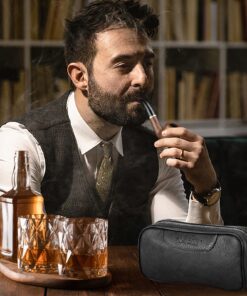 Scotte Luxury Tobacco Smoking Pipe Set,Leather Tobacco Pipe Pouch Wood Pipe Accessories(Redwood Scraper/Stand/Filter Element/Filter Ball/Small Bag/Box) (black) 30 81iDSuG2YpL