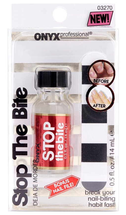 Onyx Professional "Stop The Bite" Nail Biting & Thumb Sucking Deterrent Polish 0.5 fl oz - Helps Nails Grow & Can Be Used As Top or Base Coat, Bitter Nail Biting Treatment for Kids & Adults Single