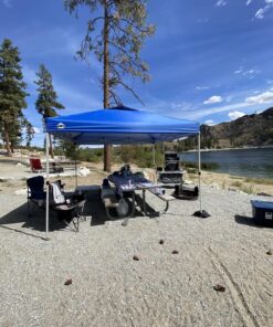 Crown Shades 10x10 Pop up Canopy Outside Canopy, Patented One Push Tent Canopy with Wheeled Carry Bag, Bonus 8 Stakes and 4 Ropes, Blue 53 81iIL9RAJCL