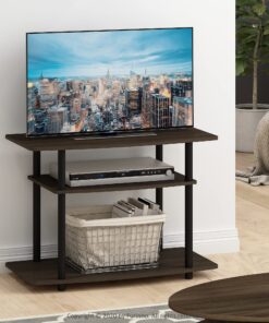 Furinno Turn-N-Tube No Tools 3-Tier Entertainment Center TV Stand for TV up to 32 Inch, Plastic Round Tubes, Dark Brown/Black 32-Inch Plastic Poles 22 81iKc KNySL