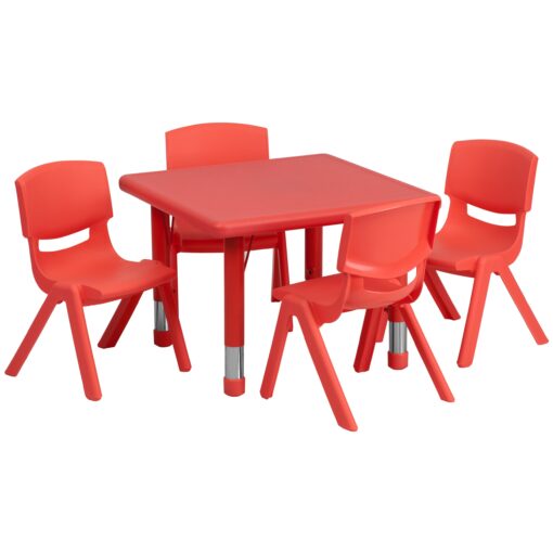 Flash Furniture 24'' Square Red Plastic Height Adjustable Activity Table Set with 4 Chairs