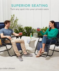 Best Choice Products Set of 2 Adjustable Steel Mesh Zero Gravity Lounge Chair Recliners w/Pillows and Cup Holder Trays, Light Blue 28 81iXVGh2RL