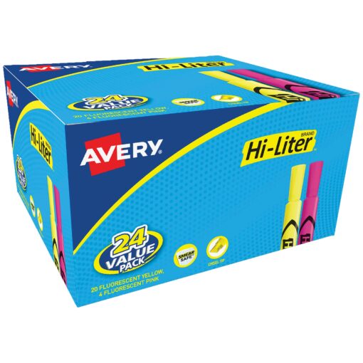 Avery Hi-Liter Desk-Style Highlighters, Smear Safe Ink, Chisel Tip, 24 Assorted Color Highlighters (98189) 1 Count (Pack of 24) 24 highlighters