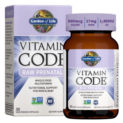 Garden of Life Prenatal Multivitamin for Women with Iron, Folate & Vitamin C and D3 for Neural Development & Probiotics for Immune Support – Vitamin Code – Non-GMO, Gluten-Free, Kosher, 10 Day Supply 30 Count (Pack of 1)