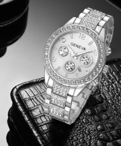 FANMIS Luxury Unisex Pave Floating Crystal Diamonds Calendar Digital Quartz Watch Business Dress Watch Luminous Pointer with Stainless Steel Link Bracelet silver 28 81igUbtrl2L