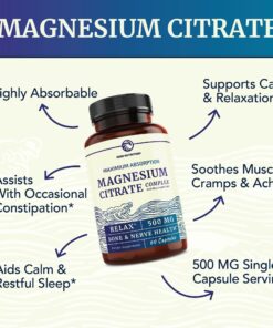 Magnesium Citrate Complex | 500 MG High Absorption Formula Calm, Relaxation & Digestion Support Supplement with Elemental Oxide Gluten-Free, Soy-Free 60 Capsules (2-Month Supply) Citrate 60ct 22 81ih67f11FL