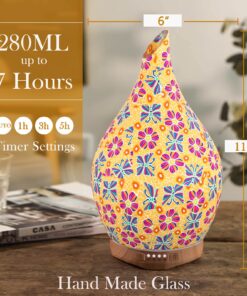 280ml Colorful Essential Oil Diffuser, Aromatherapy Ultrasonic Humidifier - Handmade Glass, BPA Free, 7 Color LED, Waterless Auto-Off, Timer Setting 14 81ihOvQDayS