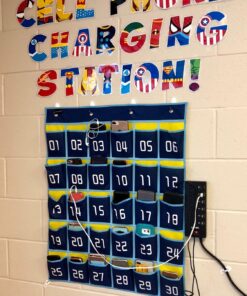 MISSLO Classroom Cell Phone Calculator Holder Numbered 30 Pockets Chart Hanging Wall Door Storage Organizer (Blue) 33 81iiXjqAOwL