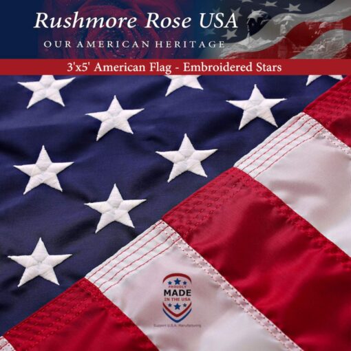 American Flags for Outside 3X5 -American Flag 3x5 with Embroidered Stars and Sewn Stripes US Flag 3x5 Heavy Duty Outdoor Made in USA for High Wind- All Weather Flags 3 by 5 Foot