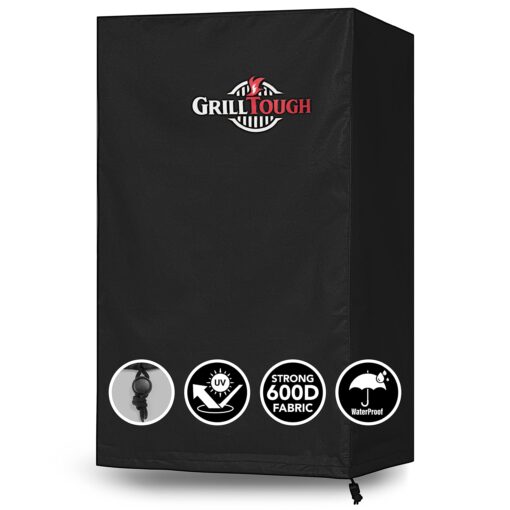 GrillTough Heavy Duty Smoker Cover for Outdoor Smoker, 30 Inch – Waterproof, Weather Resistant, UV & Fade Resistant with Adjustable Straps – BBQ Cover for Flat Grill, Black 18''L x 17''W x 31''H - Smoker