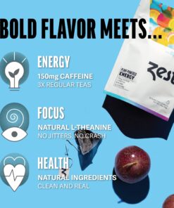 Zest 150mg High Caffeine Energy Leaf Blend - Blue Lady Black Tea - 20 Pack Bag - Hot or Iced - All Natural Strong Flavored Healthy Coffee Alternative Highly Caffeinated Substitute - Perfect for Keto 20 Count (Pack of 1) 28 81iolIwxzeL