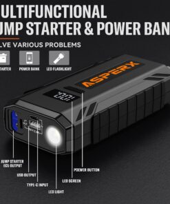 ASPERX Jump Starter, 1500A Peak Battery Jump Starter for Up to 7.0L Gas or 5.5L Diesel Engine, 12V Portable Battery Starter with 1.4 INCH LCD Display Black-C 52 81ipqaLpCL