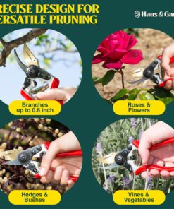 Haus & Garten PrecisionPRO 8" Titanium Pruning Shears - Heavy Duty Professional Bypass Pruner - Use As Rose Clippers, Premium Gardening Secateurs, Garden Scissors, Handheld Yard, Tree, & Plant Tool 24 81iteXEPNqL