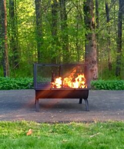 Sunnydaze 36-Inch Northland Outdoor Rectangular Fire Pit with Cooking Grill, Poker, and Spark Screen - Black Finish 49 81itlaLyvNL