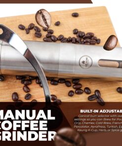 EZE Homegoods Hand Coffee Mill Grinder with Conical Ceramic Burr | Consistent Grind Every Time, Professional Grade, Stainless Steel, Lightweight and Portable, Heavy Duty Extra Long Hand Crank 2 Round 23 81j YllNLcL