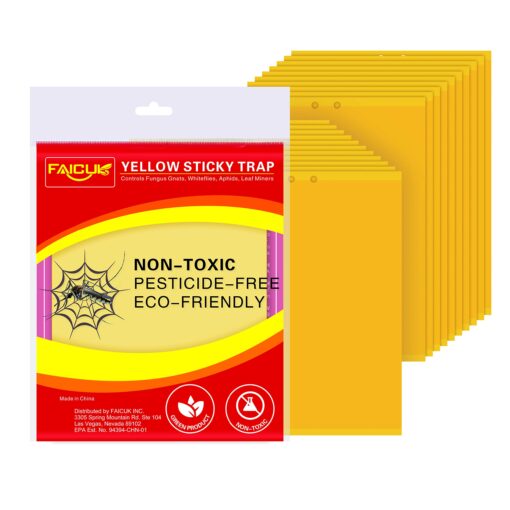 Faicuk 20-Pack Dual-Sided Yellow Sticky Traps for Flying Plant Insect Like Fungus Gnats, Aphids, Whiteflies, Leafminers - (6x8 Inches, Twist Ties Included) 20 PACK