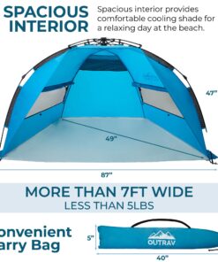 Outrav Pop Up Beach Tent - Quick and Easy Set Up, Family Size, Portable Sun and Water Shelter and Shade Canopy - for Fishing, Camping, Hiking and Outdoor Activities Blue 14 81j83QIRdWL