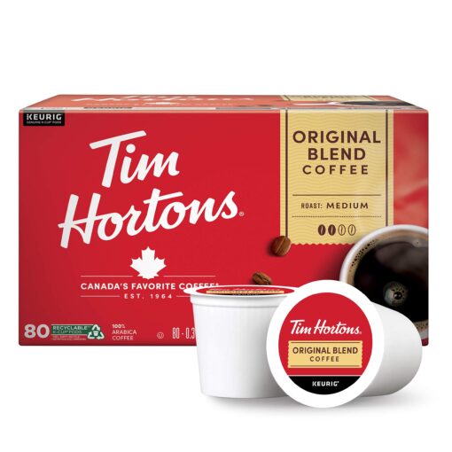 Tim Hortons Original Blend, Medium Roast Coffee, Single-Serve K-Cup Pods Compatible with Keurig Brewers, 80ct K-Cups