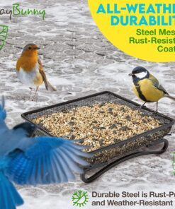 Gray Bunny Ground Bird Feeder Tray, Metal Platform Bird Feeder Dish Size 7 x 7 Inches, Durable Rust Resistant Feeder for Wild Birds, Squirrels, Doves, Cardinals 1 Pack (7x7 inches) 19 81j91o2YBL